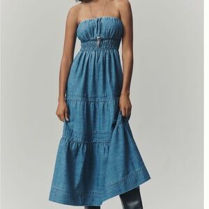 Anthropologie Denim Strapless Blue Dress